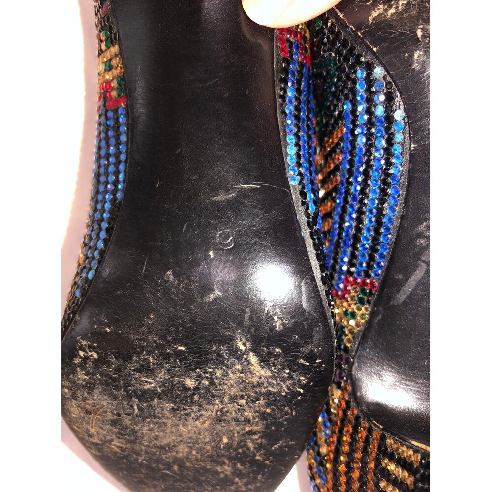 Vintage Stuart Weitzman Vinnie Rhinestone Aztec Geometric Pumps Black Size 5.5 - Picture 13 of 15